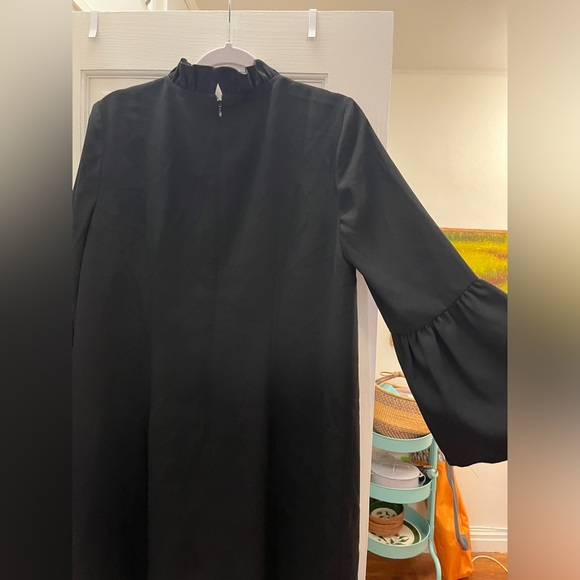 J. Crew Ruffle-neck shift dress in 365 crepe in Black Size 12 AK212 - Picture 7 of 10